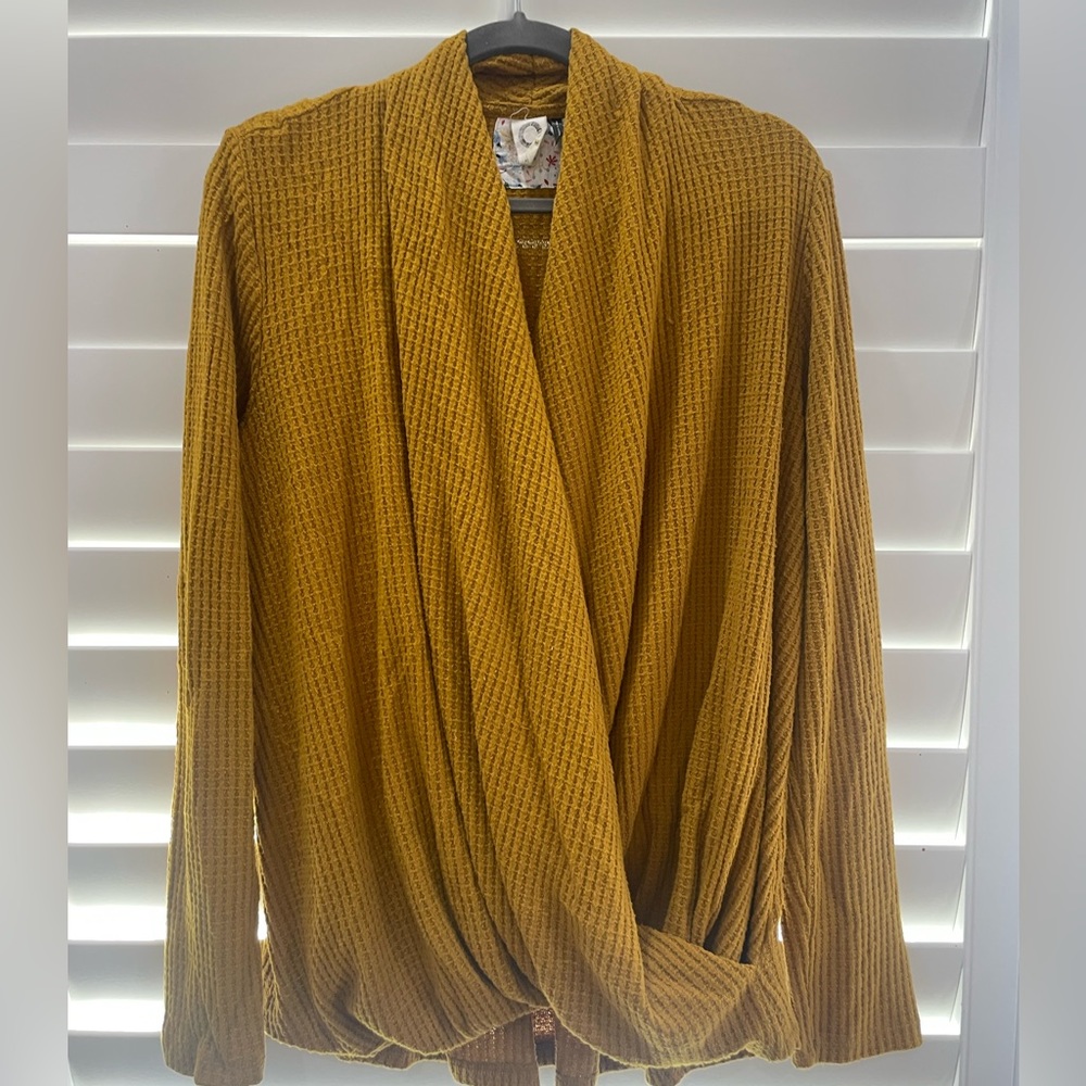 Anthropologie Akemi + Kin Mustard Yellow Wrap Top - Picture 5 of 11